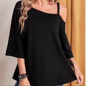 Boho Black Asymmetrical Off Shoulder 3/4 Sleeve Blouse Top